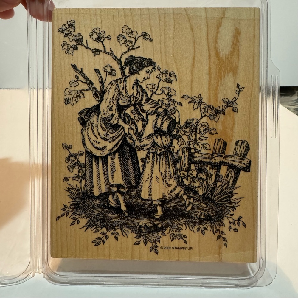 Stampin' Up! 2002 Women And Girl Dancing In Front Of Tree 5x6 Vintage Wood Stamp